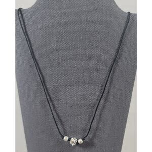 Black Rope Silver Beads With Stones 8" Necklace Delicate Lightweight